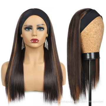 Highlight Headband Wig Synthetic Hair mix Brown Silky Straight Hair  Synthetic Hair for African American Women
